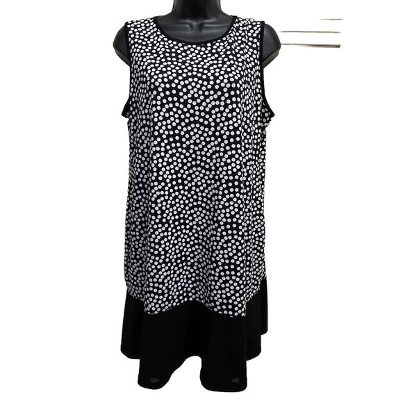 Tiana B Black/White Tank‎ Dress Polkadot/Solid Midi Size PL Round Neckline - Picture 1 of 7